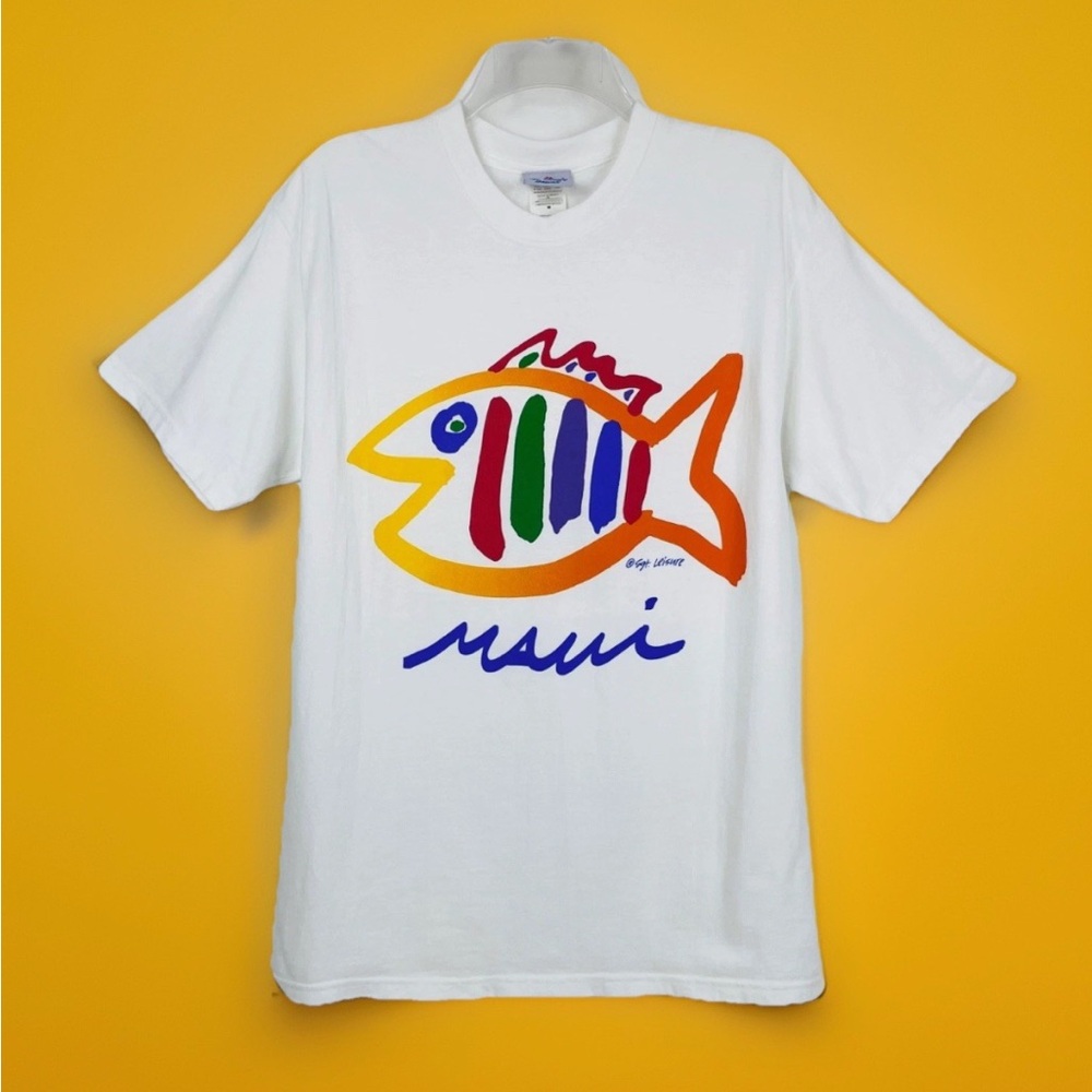 Vintage Sgt Leisure Fish T Shirt Size Medium Maui Hawaii Rainbow Art 2000s Y2K